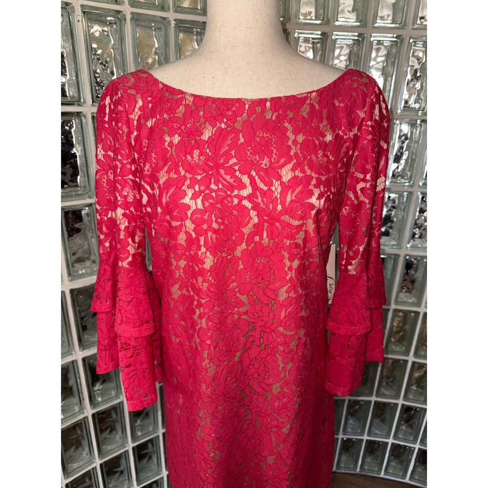 ELIZA J Coral Lace Overlay Bell Sleeve Dress - size 8 - OE - Picture 12 of 12